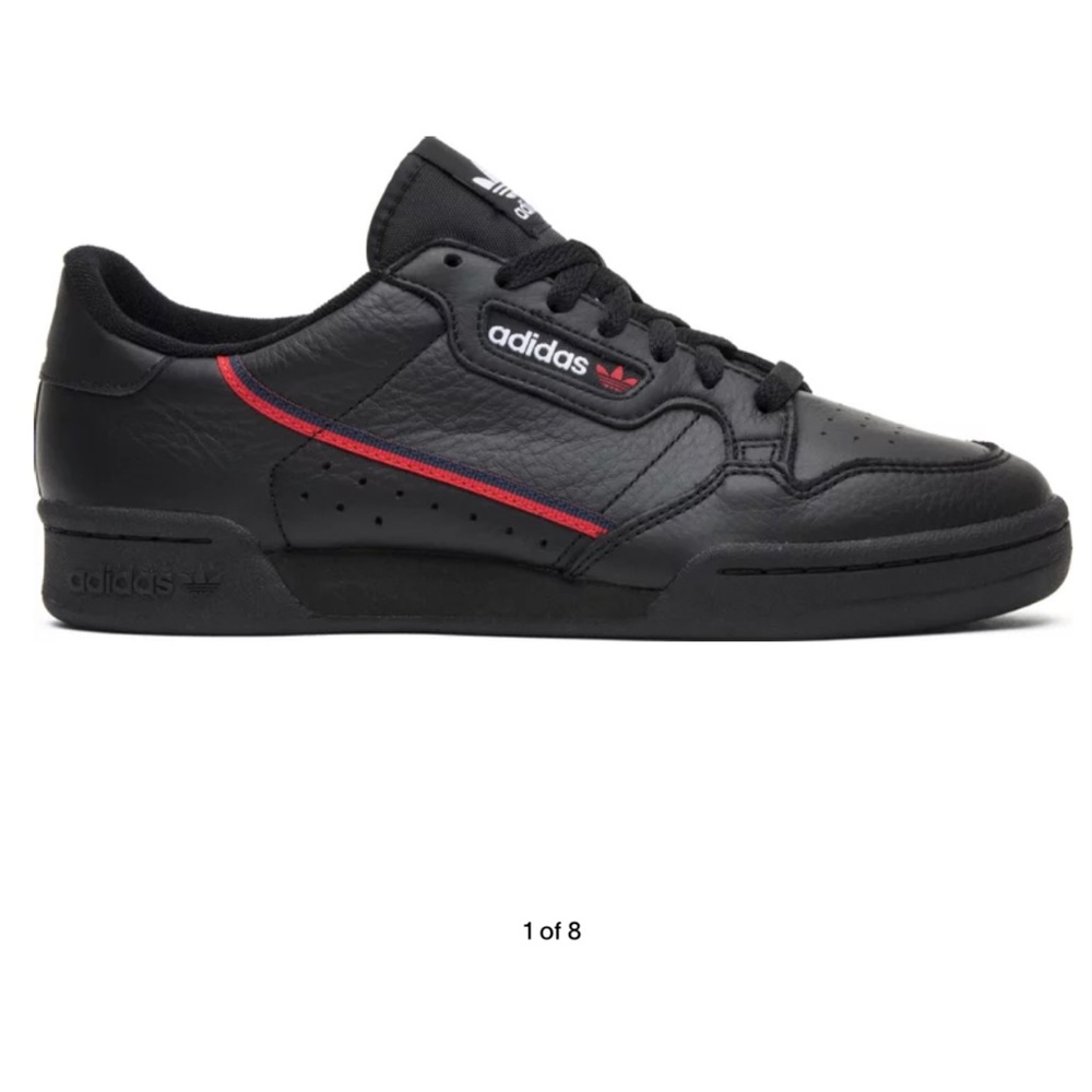 black and red adidas continental 80